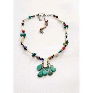 Vintage Turquoise Multi Stone Sterling Key Rodeo Houston Charms Necklace